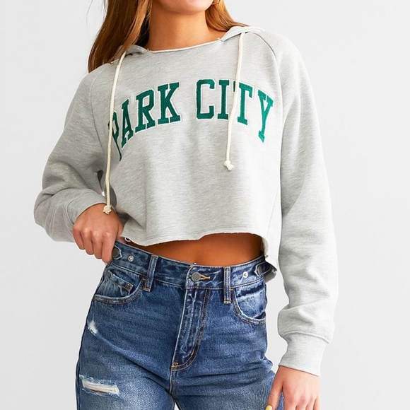 Buckle Tops - Fitz + Eddi by BUCKLE Park City crop hoodie size S. Heather grey and green